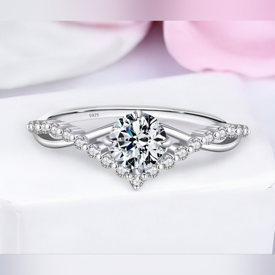 Sterling Silver Moissanite And Cubic Zirconia Ring Womens Jewelry